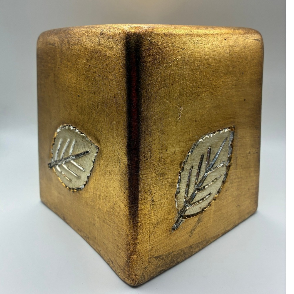 Bellini Piu Tissue Box Cover Gold Hand painted Italy Ceramic Leaf Embossed